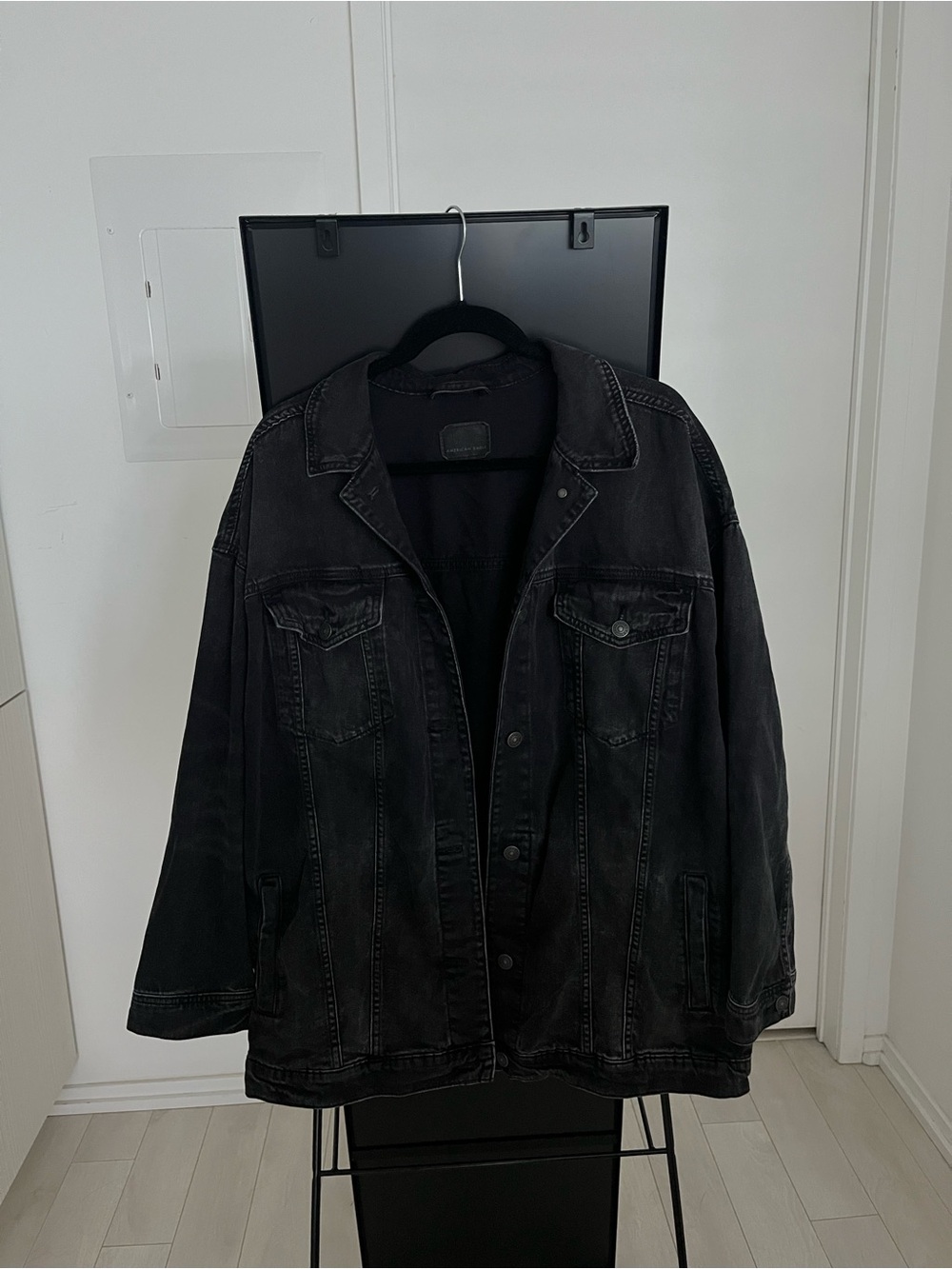American Eagle Oversized Boyfriend Black Denim Jacket Women’s XL